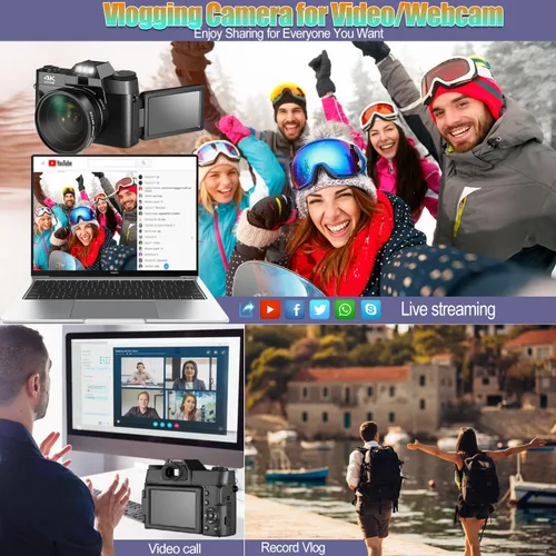 Vista 3 de Cámara digital 4K mejorada para fotografía y video, cámara de vlogging de enfoque automático de 16 x 48 MP para YouTube con tarjeta SD Cámara