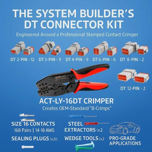 Vista 3 de JRready Deutsch Kits de conectores ST6303: 2 3 4 6 8 12 Pin DT Kit de conector IP67 impermeable con crimpadora Deutsch ACT-LY-16DT, contactos