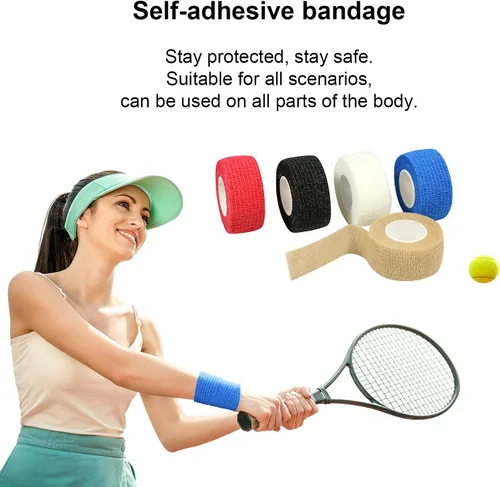 Vista 6 de Vendaje autoadhesivo cohesivo transpirable autoadhesivo para esguinces, hinchazón y dolor en muñeca y tobillo, 10 unidades de 1 pulgada x 14.7 pies