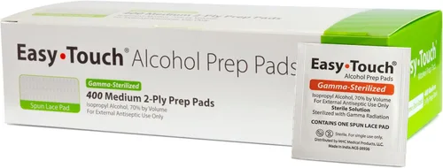 Easy Touch Almohadillas de preparación de alcohol esterilizadas con gamma, caja de 400