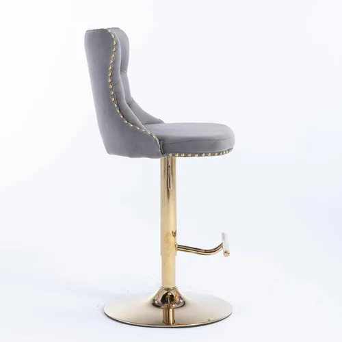 Vista 4 de Taburetes de bar giratorios de terciopelo dorado, altura del asiento ajustable de 25 a 33 pulgadas, modernos taburetes de bar tapizados