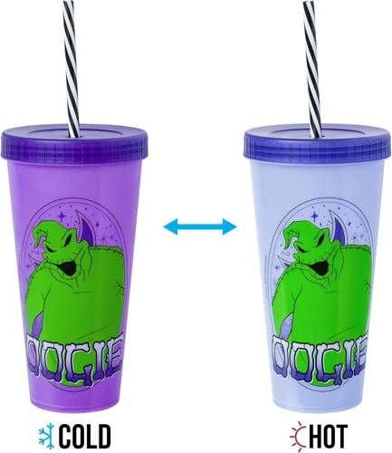 Vista 206 de Silver Buffalo Disney Nightmare Before Christmas Character Grid - Paquete de 4 vasos de plástico que cambian de color, 24 onzas