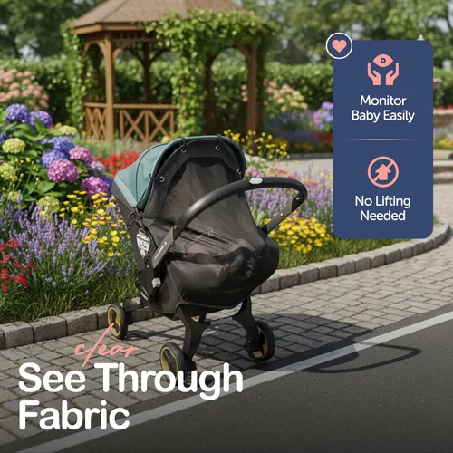 Vista 4 de Parasol para carriolas y asientos de coche, parasol universal ajustable, FPS 30, transparente, tu bebé verá el mundo y estará protegido, de IntiMom