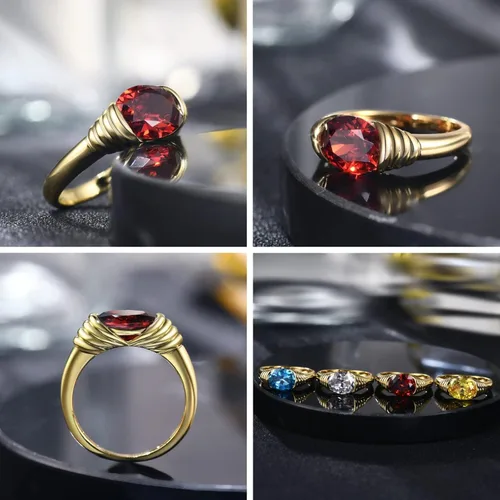 Vista 2 de AllenCOCO Gold Ring for Women Trendy Ruby Ring Red Gemstone Chunky Ring 18k Gold Plated Band Ring Signet Statement Ring Size 6