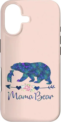Teal Blue Purple Floral Mama Bear and One Cub Light Pink Case for iPhone 17
