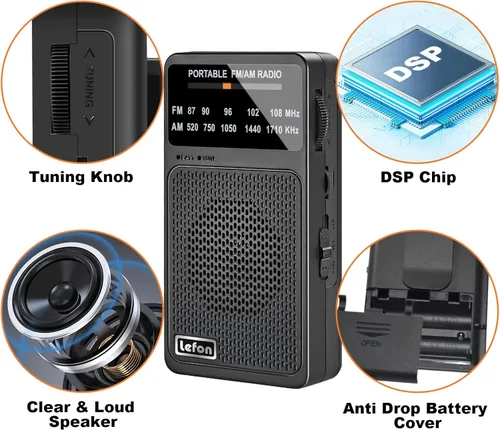 Vista 6 de TRELC Radio portátil AM FM, radios de bolsillo con excelente recepción, altavoz y conector para auriculares, mini radios de transistor a