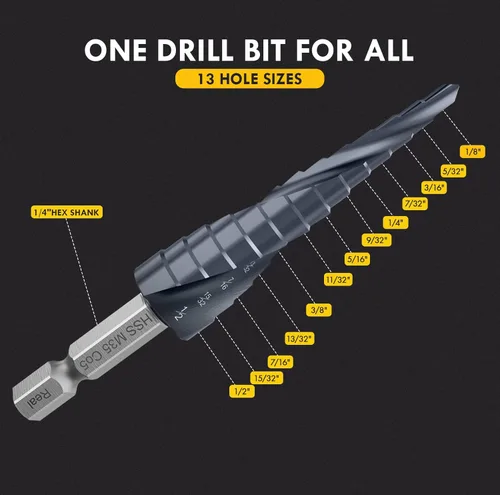 Vista 5 de Upgrade M35 - Broca escalonada de cobalto con revestimiento Ultra TiAIN, broca escalonada Unibit de 1/8" a 1/2" con flauta espiral doble, broca