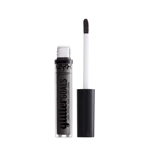 Vista 3 de NYX PROFESSIONAL MAKEUP Lápiz labial líquido Glitter Goals - Alienated (gris oscuro con purpurina plateada)