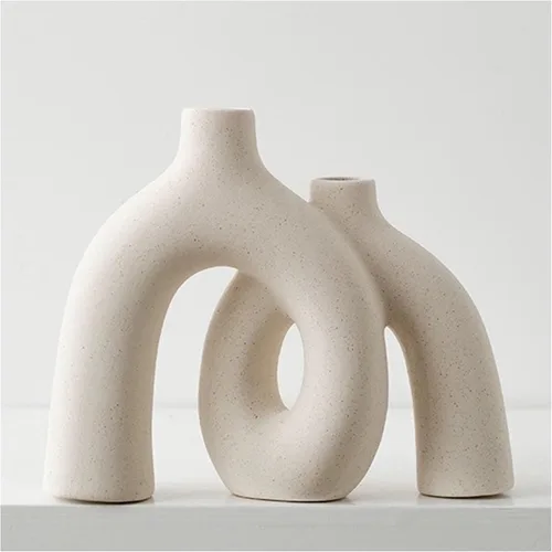 Vista 8 de Hug Donut - Juego de jarrones decorativos, jarrón beige, jarrones de estilo nórdico bohemio moderno, decoración del hogar, decoraciones de cerámica