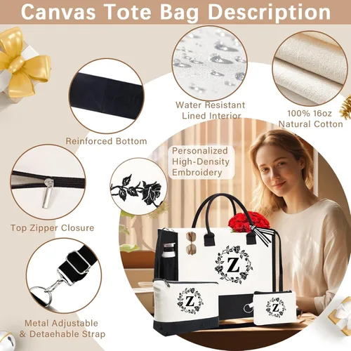 Vista 86 de Monogram - Bolsas de lona personalizadas con iniciales para mujer, bordado de doble cara, bolsas de playa, regalos para mujeres