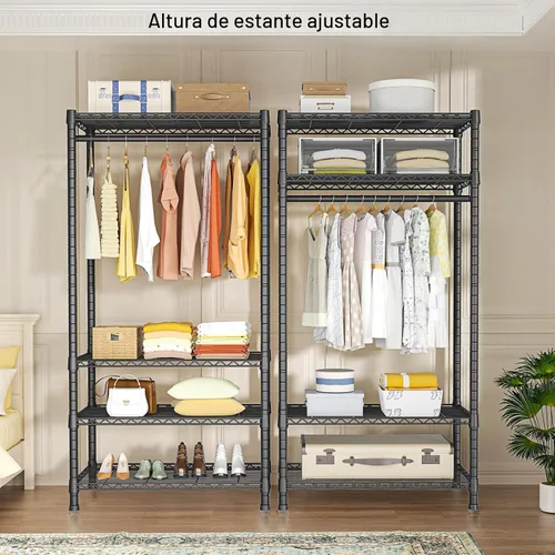 Vista 4 de Ulif H2 - Perchero resistente para ropa de 4 niveles independiente, estante para colgar ropa con estantes y perchas, organizador de clóset y sistema