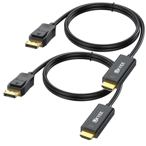 Cable DisplayPort a HDMI 4K de 6 pies, paquete de 2 unidades, puerto de pantalla (DP) a HDMI, adaptador de cable macho a macho de 6 pies para PC a
