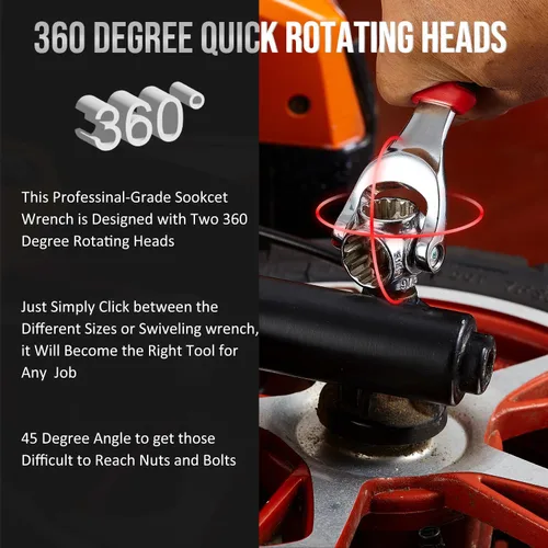 Vista 3 de Lichamp 48 en 1 Llave de tubo, Multifuncional con mango de goma tipo hueso de perro, cabeza giratoria de 360 grados, llave de tamaño estándar