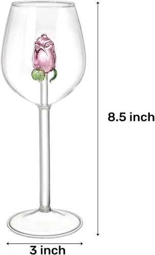 Vista 2 de Pumtus Paquete de 2 copas de vino rosa, copa creativa de 10 onzas con rosa en el interior, copas de vino elegantes con tallo, cristalería de cóctel