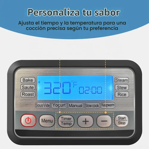 Vista 4 de Multicocina 11 en 1, horno asador de olla lenta de 6.5 cuartos de galón, olla multifuncional programable digital con temporizador, control