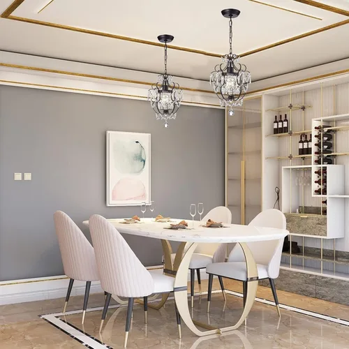 Vista 4 de Edvivi Amorette - Mini candelabro de cristal, 1 luz moderna y elegante lámpara de techo de bronce antiguo, iluminación colgante ajustable