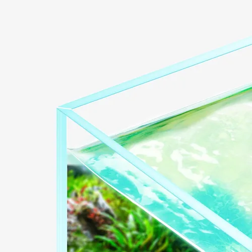 Vista 2 de Fzone Tanque de Peces de 7 Galones Sin Borde de Vidrio Bajo en Hierro Nova Transparente Ultra-Blanco Bordes Biselados a 45° Vidrio Translúcido Serie