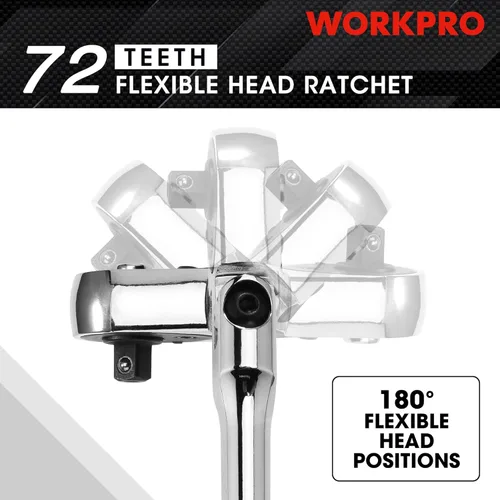 Vista 3 de WORKPRO Juego de trinquete de cabeza flexible de 2 piezas, transmisión de 1/4 pulgada, 3/8 pulgada, trinquete de 72 dientes con revestimiento
