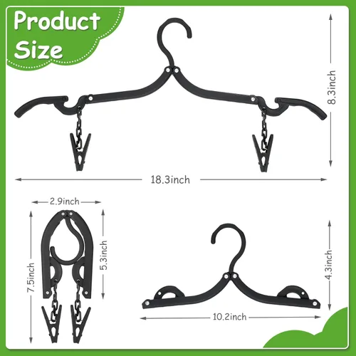 Vista 2 de Maitys 24 perchas plegables de viaje plegables con clips, perchero plegable portátil, estante de secado de viaje para ropa (negro)