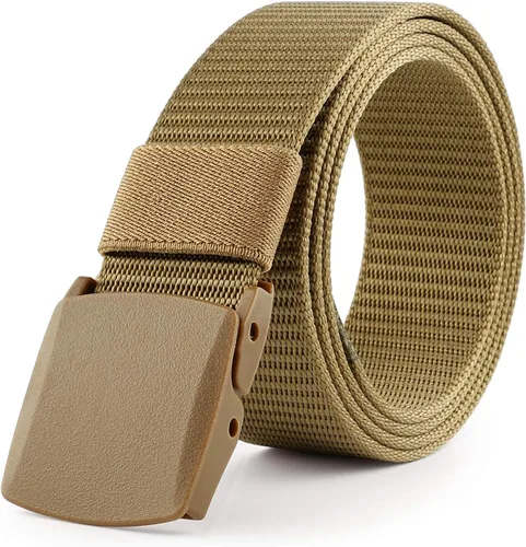 Vista 15 de JASGOOD Cinturón de hombre de lona de nailon transpirable, estilo militar táctico, con hebilla de plástico