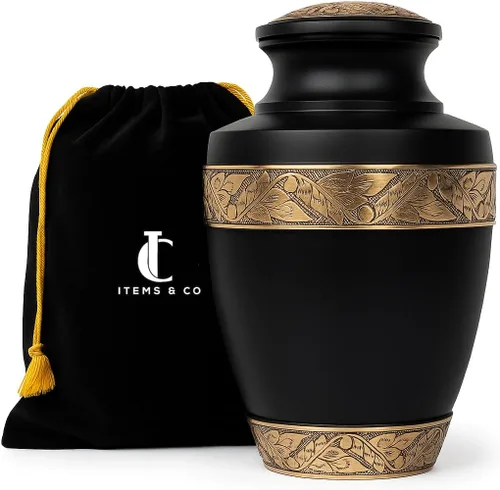 Urna negra prémium para cenizas humanas, urna funeraria grande para adultos, hombres y mujeres, elegante urna conmemorativa con tapa segura, urna