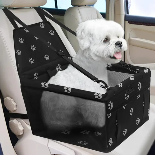 PetsHome Asiento de coche para perros plegable, asiento elevador de coche para perros impermeable y transpirable Oxford, bolsa de viaje para perros