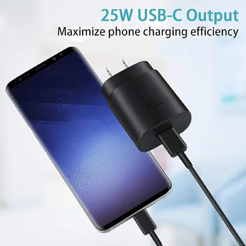 Vista 9 de Cargador Samsung de carga súper rápida de 25 W, USB C, bloque de cargador de pared con cable de carga tipo C de 5 pies, compatible con Samsung