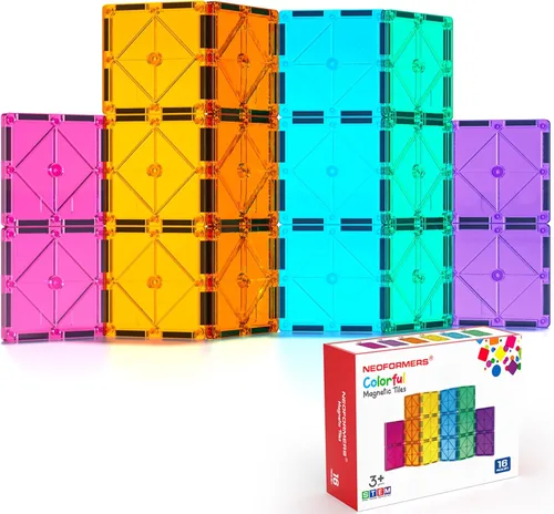 Vista 10 de 12 piezas de azulejos magnéticos grandes, placas base magnéticas jumbo, bloques de construcción magnéticos STEM para niños