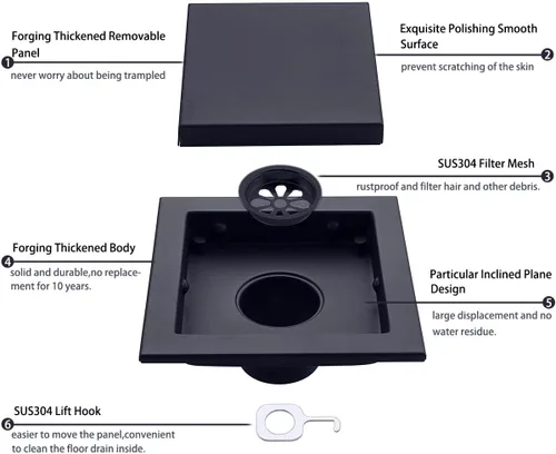 Vista 82 de RANDOM Drenaje de ducha redondo SUS304 de acero inoxidable dorado cepillado Drenaje de ducha de 4 pulgadas con brida de base de PVC ajustable