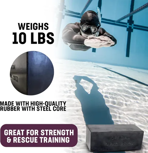 Vista 3 de Kemp USA Ladrillo de buceo de goma de 10 libras, peso de agua rectangular duradero para entrenamiento de salvavidas y práctica de rescate