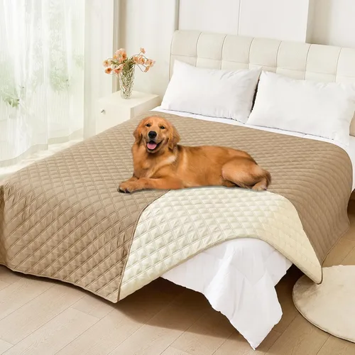 Vista 105 de Smiry Funda impermeable para cama de mascota, suave y lavable, para muebles, cama, sofá, reversible, a cuadros (30 x 53 pulgadas, color beige/beige)