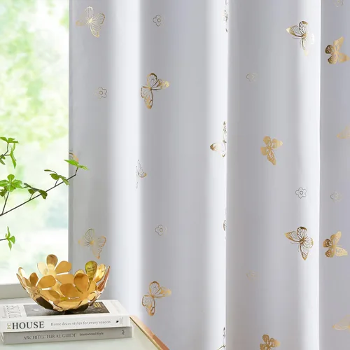 Vista 16 de Jubilantex Cortinas opacas con diseño de mariposa dorada, 80 % rosa, 54 01 # Lavanda Rosa Dorado/80% Blackout