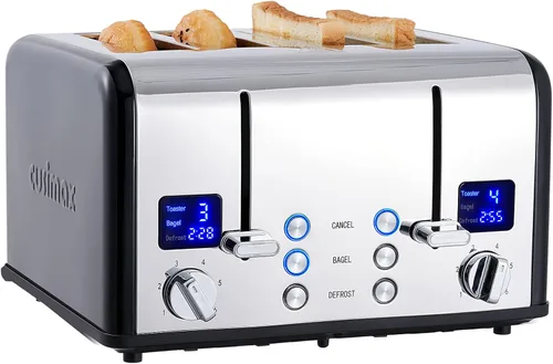 CUSIMAX Tostadora de 4 rebanadas, pantalla LED ultra clara y ranuras extra anchas, tostadora de acero inoxidable con paneles de control dobles de 6