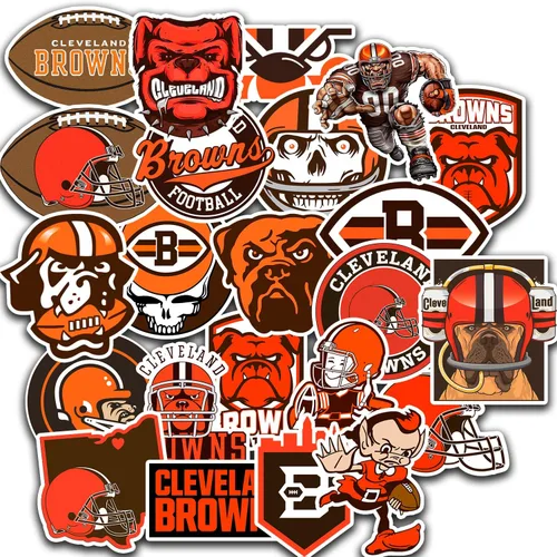 Paquete de 30 calcomanías de Cleveland marrón, calcomanías de fútbol y rugby de Ohio para botella de agua, laptop, automóvil, casco, álbum de