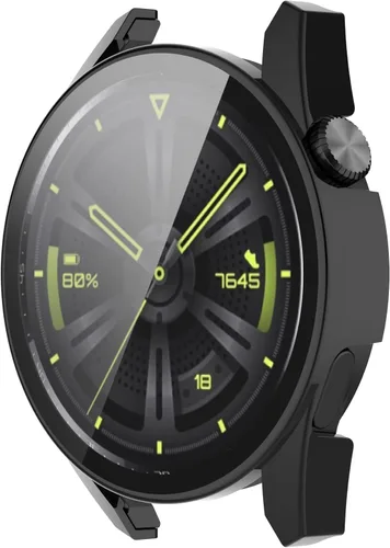 Vista 4 de FitTurn Funda protectora de pantalla compatible con Huawei Watch GT 3 de 1.654 pulgadas y 1.812 pulgadas con carcasa de vidrio templado HD, marco