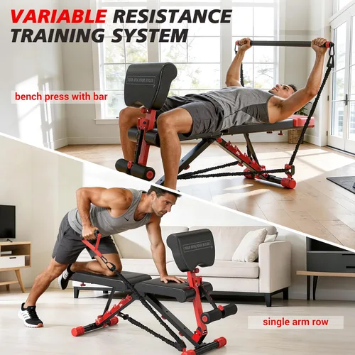 Vista 3 de XDDIAS Workout Bench, Foldable Weight Bench with Variable Resistance Training Set, 880LBS Adjustable Bench with Leg Extension, Preacher Curl