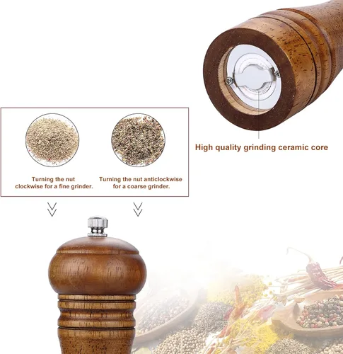 Vista 3 de Gulex® Molinillo de pimienta de madera, grosor ajustable, molinillo de pimienta de madera de 8 pulgadas, mecanismo de molienda de cerámica, molino