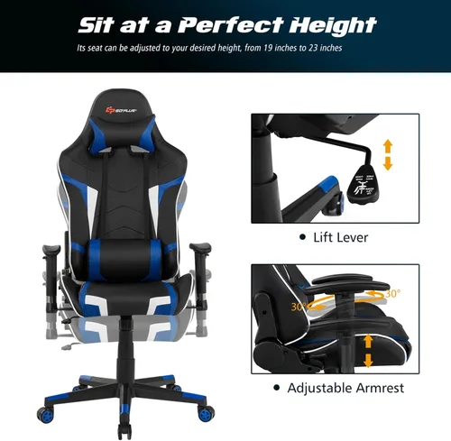 Vista 4 de Silla de masaje para juegos, silla de computadora de oficina con respaldo alto con reposacabezas y soporte lumbar, silla giratoria reclinable