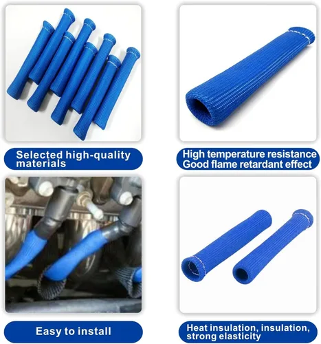 Vista 3 de Cable de bujía, protección térmica, manga de calor, protección de cable de bujía, cinta térmica de alta temperatura de 2500 grados, paquete de 8 Azul