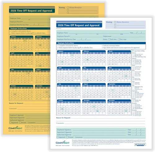 Vista 3 de ComplyRight Solicitud pequeña de 2 partes para tiempo libre 5-1/2 "x 8-1/2" Formularios de asistencia Paquete de 50