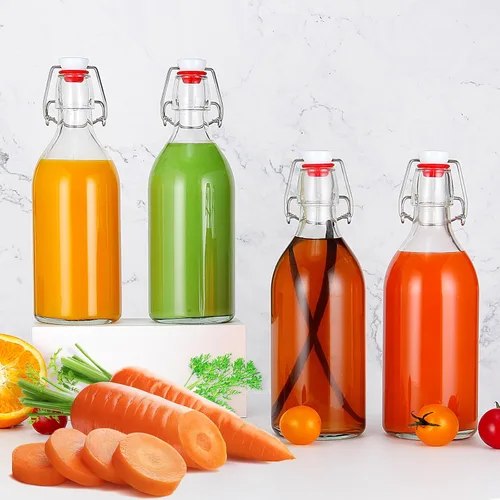 Vista 2 de YEBODA Botellas abatibles de 16 onzas, botella de cerveza de vidrio con sello de goma hermético, tapas abatibles para elaboración casera