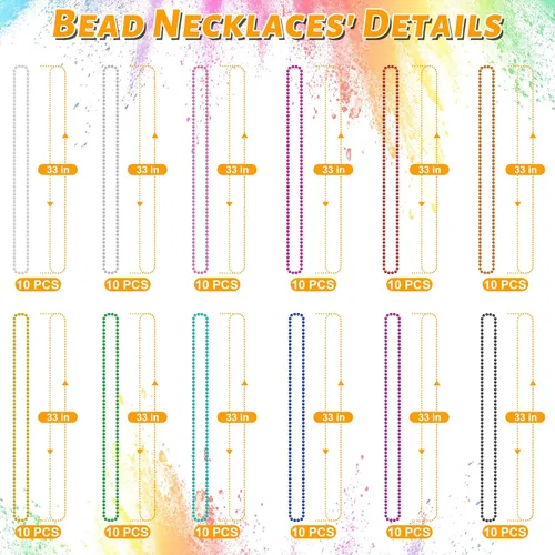 Vista 2 de Huskein Collar de cuentas, 120 cuentas de Mardi Gras, collares coloridos de cuentas de Mardi Gras de 33 pulgadas, accesorios de disfraz de fiesta