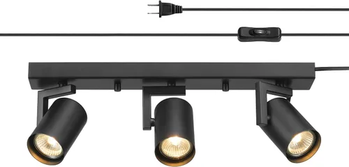 GLOBE Electric 64000164 - Iluminación de riel enchufable de 17 pulgadas con 3 luces, negro mate, cable de 15 pies, interruptor basculante de