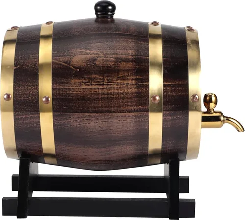 Vista 9 de Barril de whisky de madera, barril de envejecimiento de roble de 3 litros con 4 soportes y grifo, barril de vino tinto para cerveza casera