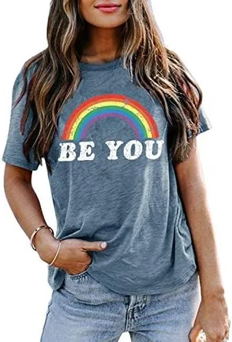 Camisa de arco iris para mujer, camiseta de orgullo con estampado de arco iris, camisetas casuales de manga corta, Arco iris