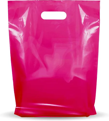 Paquete de 100 bolsas de plástico brillante para mercancías de 12 x 15 pulgadas de grosor de 12 x 15 pulgadas de grosor, asas troqueladas, perfectas