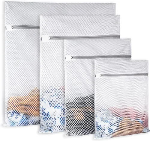 Vista 12 de SUERIV 3 Piezas Bolsas de Lavandería Duraderas de Malla de Panal para Ropa Delicada, Tela de Red de 3.69 oz/yd², Duradera y Reutilizable, Bolsa