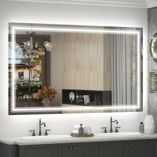 Vista 23 de Espejo de baño LED de 20x28 pulgadas, espejo de tocador con luces, espejo retroiluminado y con luz frontal para la pared, regulable, antivaho, a