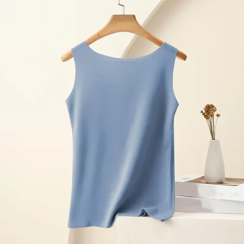 Vista 3 de Camiseta sin mangas de algodón térmico para mujer, camisa de forro polar, sin mangas, camisola, capa base, chaleco cálido sin costuras, cuello