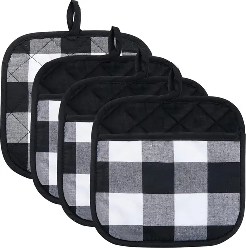 Vista 23 de Joyhalo Paquete de 4 agarraderas para ollas de cocina, agarraderas de horno de algodón con gran resistencia al calor, almohadillas térmicas